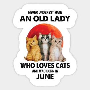 Never Underestimate An Old Lady Who Loves Cats And Was Born In June Sticker